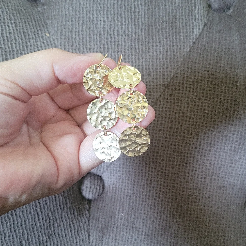 ✨️HP✨️ Gold💛 Filled Hammered🔨 Triple3️⃣ Disc📀 Earrings